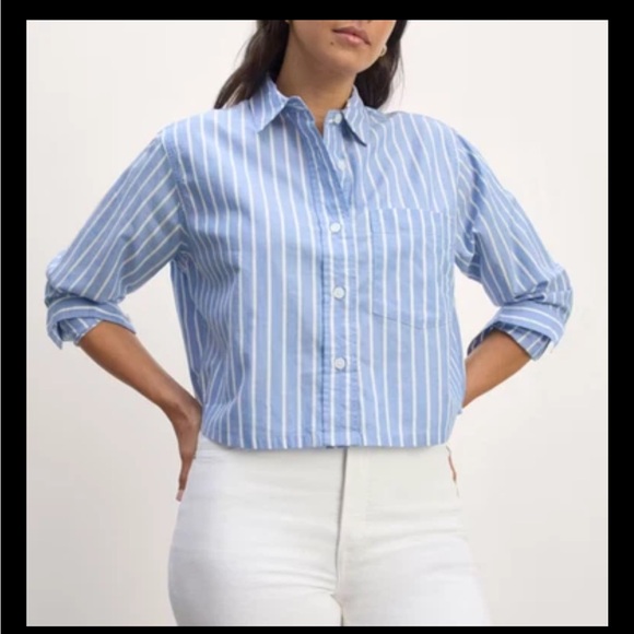 Everlane The Way-Short Striped Shirt XXS Silky Cotton Mariner Blue - Picture 2 of 8